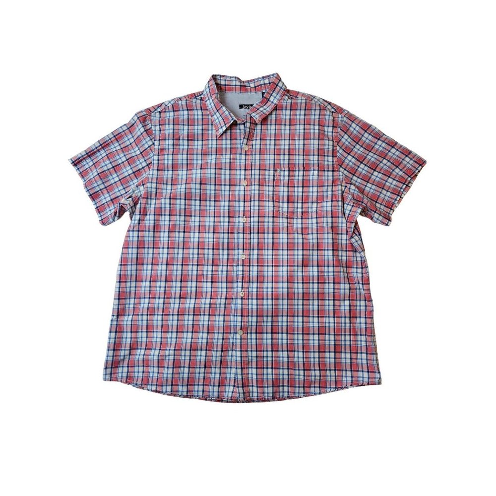 Izod Men's Plaid Button-Down Collared Shirt, Size LG, Short Sleeve, Cotton